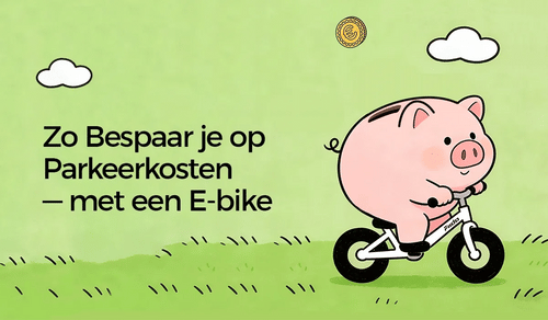 Animatie van een spaarpot die op een Fiido elektrische fiets rijdt.