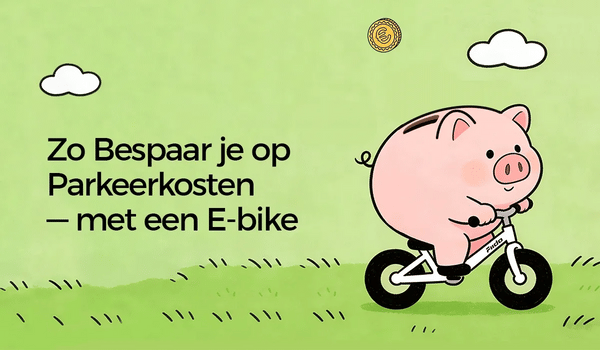 Animatie van een spaarpot die op een Fiido elektrische fiets rijdt.