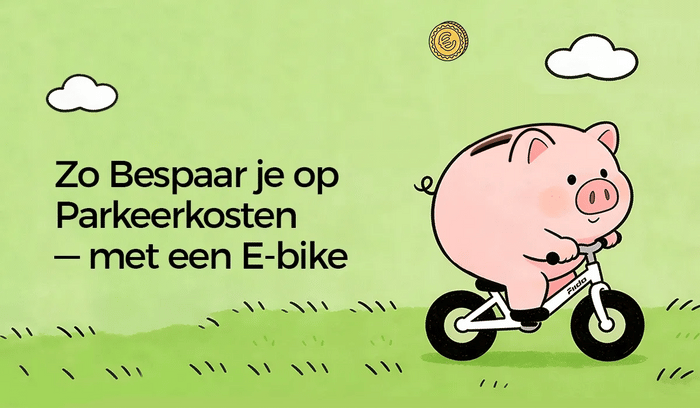 Animatie van een spaarpot die op een Fiido elektrische fiets rijdt.