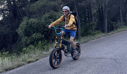 Patxi Usobiaga rijdt op de Fiido M1 Pro fat tire elektrische fiets op de weg