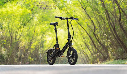 Een Fiido D3 PRO elektrische fiets werd tijdelijk aan de kant van de weg geparkeerd.