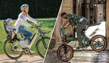 Een vrouw rijdt op een Fiido C11 elektrische fiets met een kind als passagier.